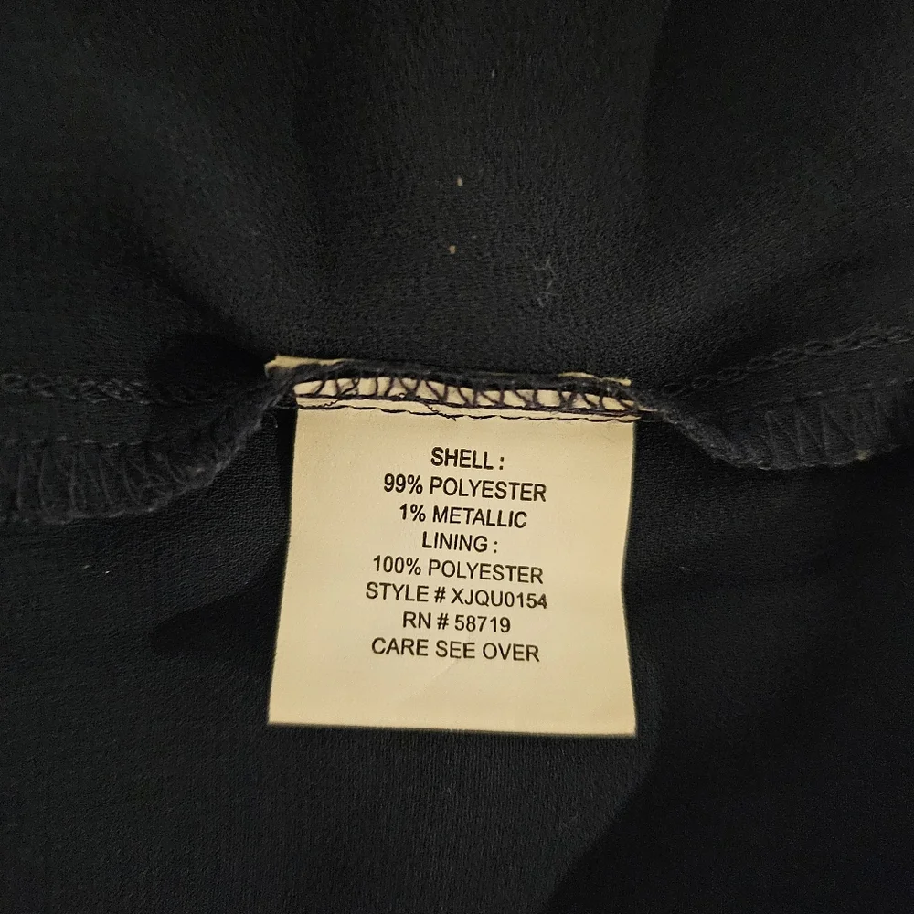 NY Collection Women's Mock Neck Navy Blue Silver Mettalic Stripe Blouse Size XL - Picture 7 of 14